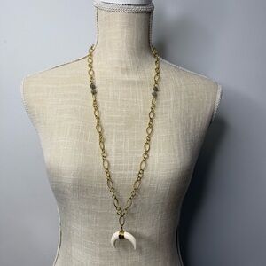 Long Gold Plated Chain White Crescent Pendant